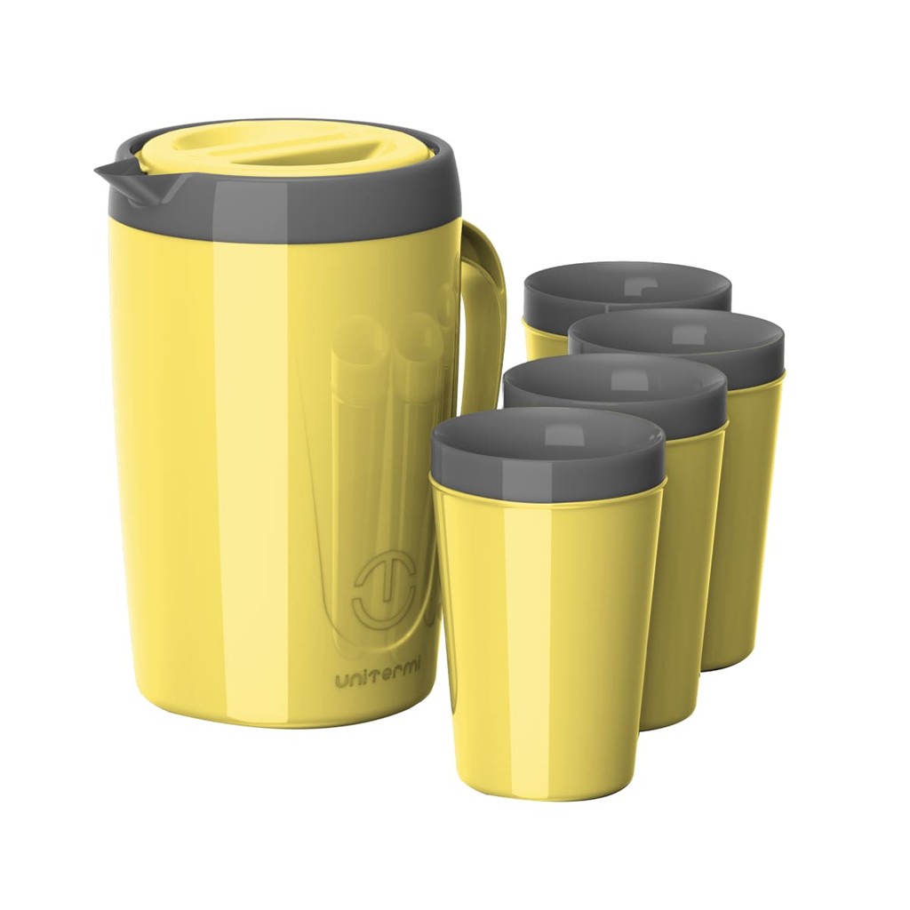 Jarra Térmica Caribe 2l e 4 Copos Térmicos Suco/Água Amarelo