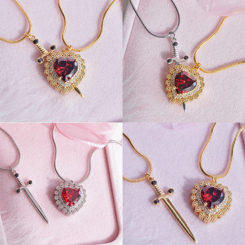 Gótico Punk Seta Coração Gargantilha Corrente Criativa Retro Gem Casal Colar Pingente 2 Pçs/Set Jóias Acessórios Prop