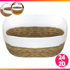Cesto Redondo De Fibra Natural E Algodão M Decoração 24x20cm 3051