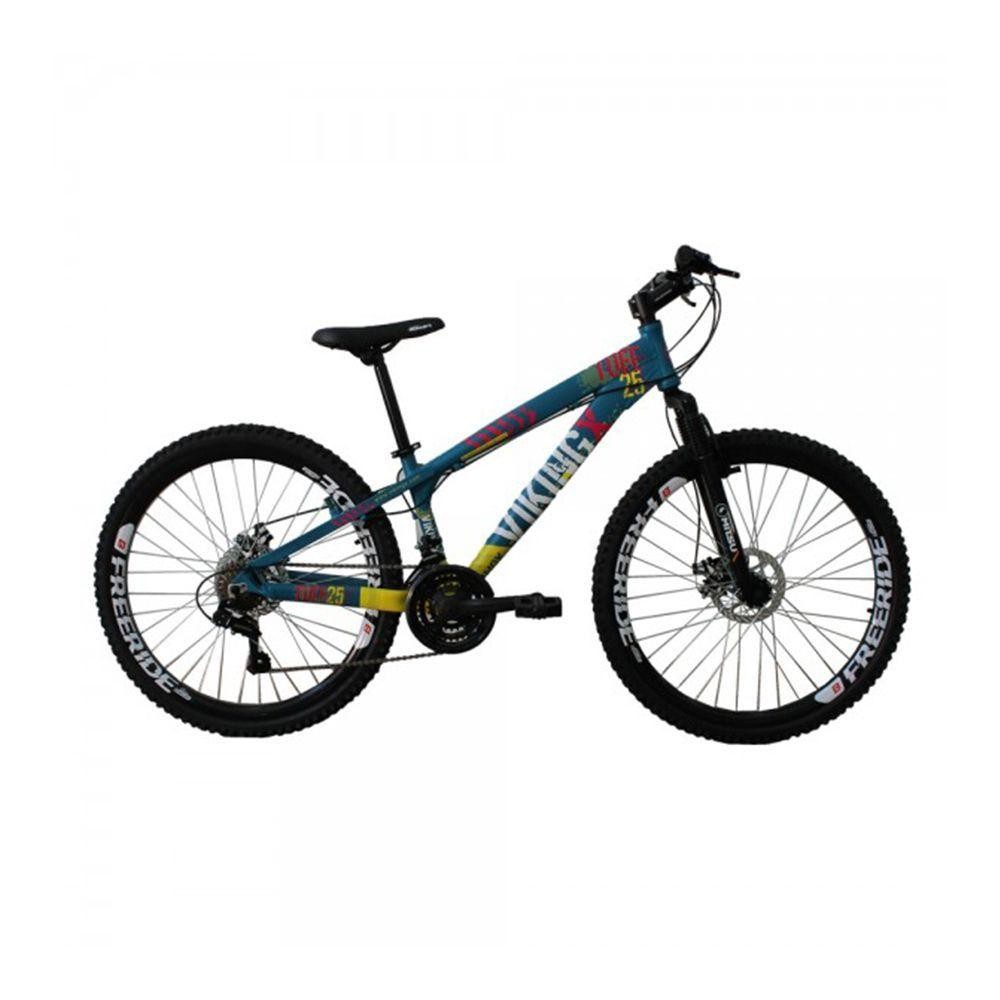Bicicleta Viking X Tuff 25/30 Freeride Aro 26 Freio A Disco 21 Velocidades Cambios Shimano Azul Amarelo