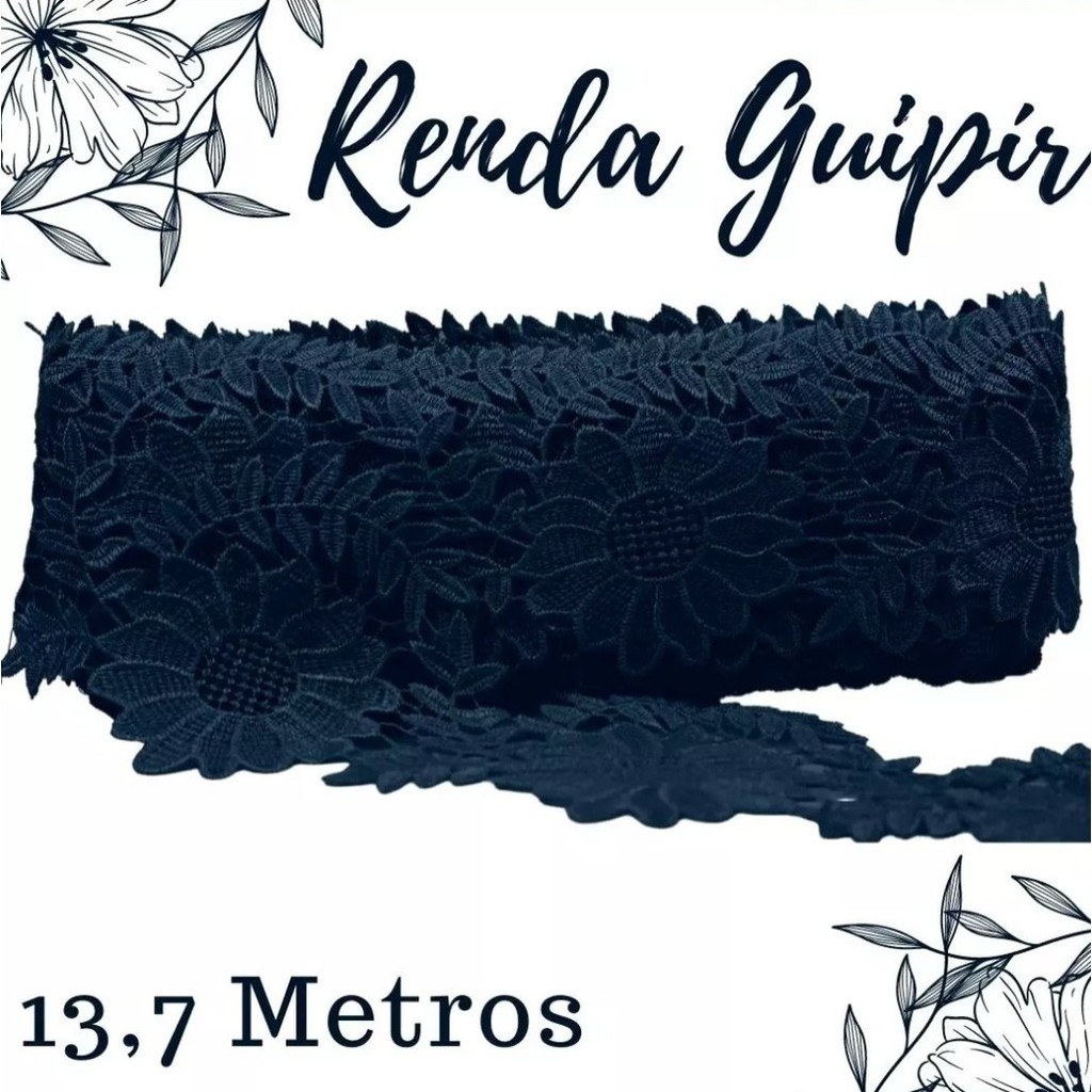 Renda Guipir CHL-641 Entremeio 10.0 Cm -  Rolo C/13.7 Metros Cor:Azul-Petroleo