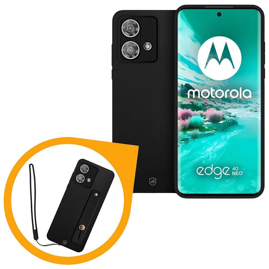 Kit Capa Silicon Veloz para Motorola Moto Edge 40 Neo + Ring Socket + Cordão - Preto - Gshield