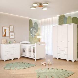 Quarto Bebê Completo Berço Americano Marquesa 3 em 1 Guarda Roupas 4 Portas Cômoda Junior 100% MDF em Oferta na Shopee