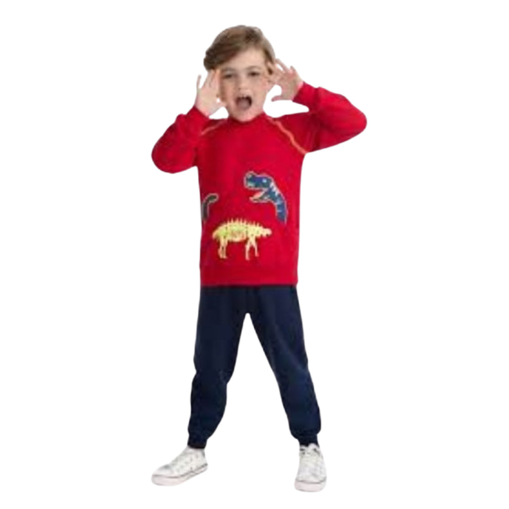Conjunto infantil masculino em moletom flanelado
