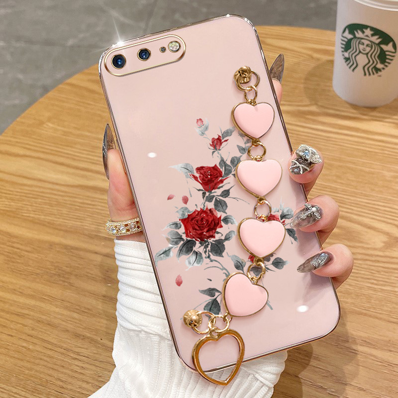 YBD Classic Red Rose Phone Case Para Iphone 6 6S Plus 7 8 SE2020 X XS Max XR 12 Pro 12 Mini 11 Processamento Pulseira De
