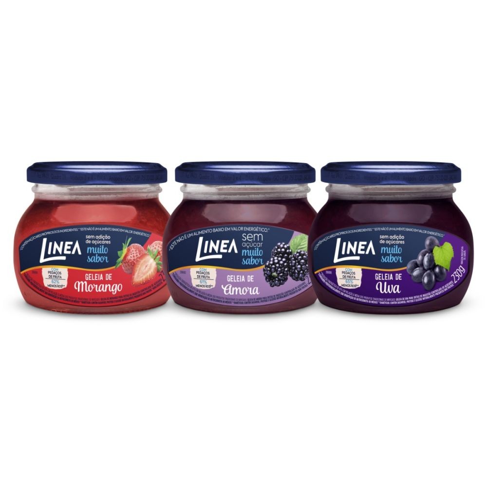 Kit 3 Geleias Linea Sabores Amora, Morango e Uva de 230g em Oferta na Shopee