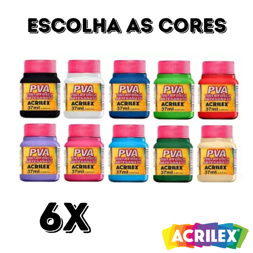 6x Tintas Pva Fosca P/ Artesanato 37ml (escolha as cores) Acrilex