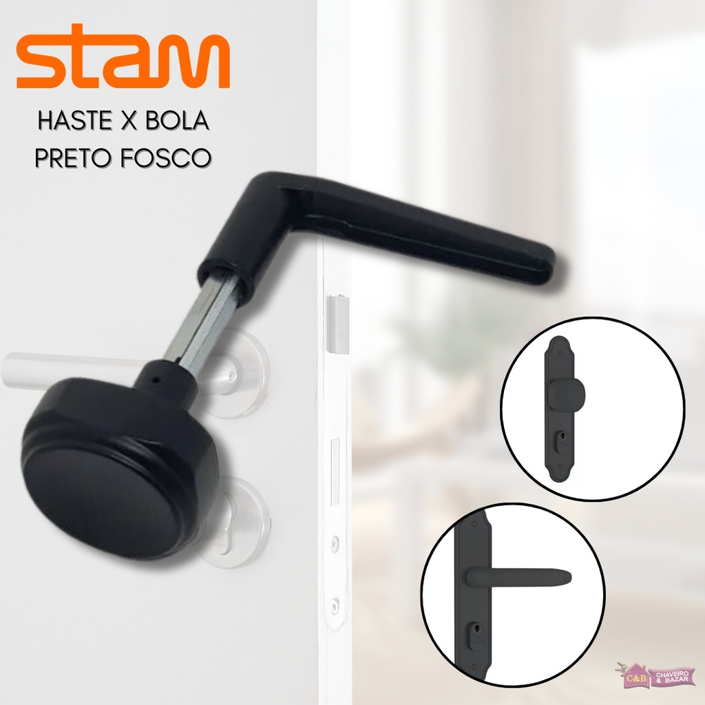 Maçaneta Para Porta Haste x Bola Preto Fosco Stam