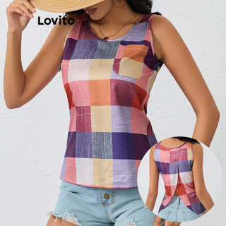 Lovito Blusa casual xadrez assimétrica para mulheres LBL17449 em Oferta na Shopee