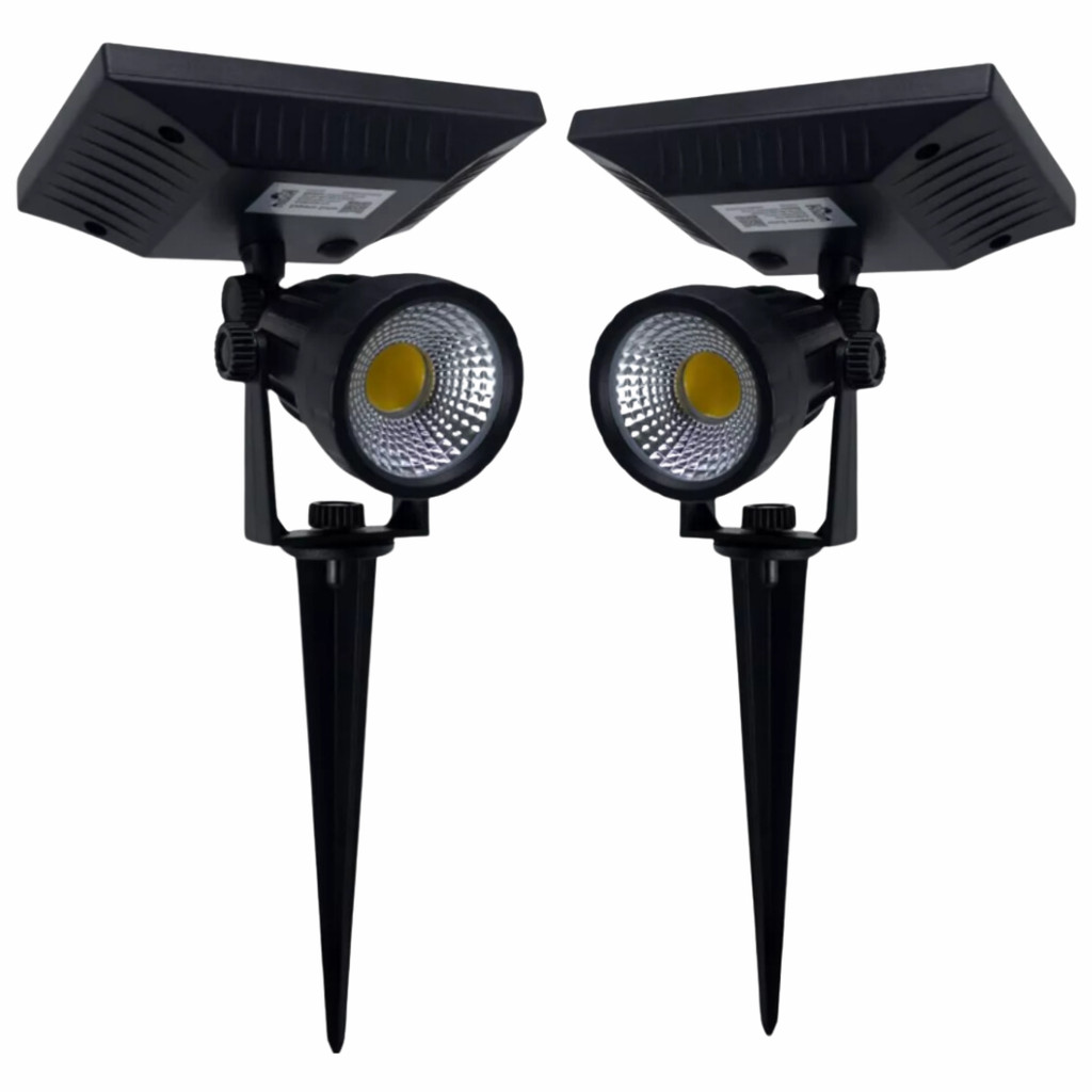 Kit 2 Luminária Espeto Solar Led 2w 3000k Branca Morna Ip65 B.Morna