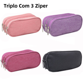 Estojo Escolar Masculino Feminino Grande 3 Ziperes Triplo em Oferta na Shopee