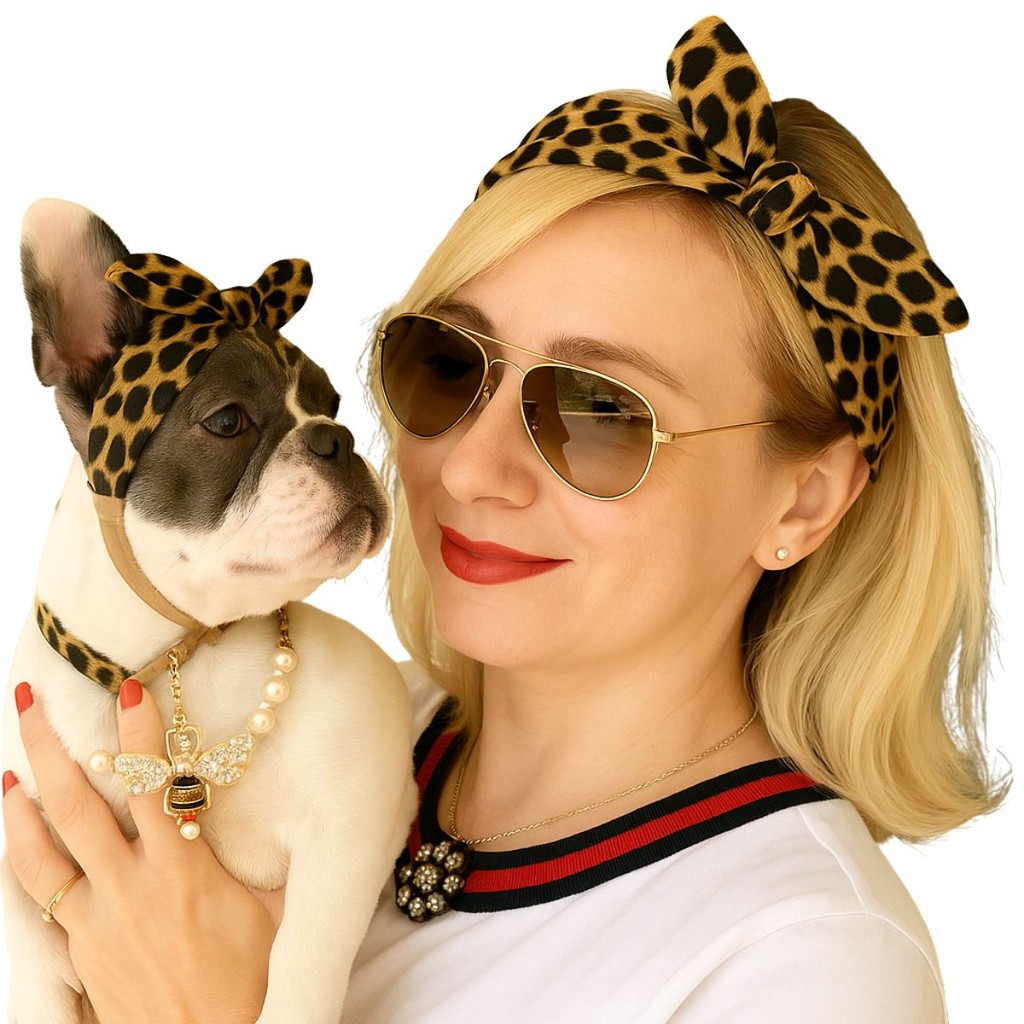 Kit Faixa Cabelo Pet e Mãe de Pet Estampa Fashion Laço Luxo