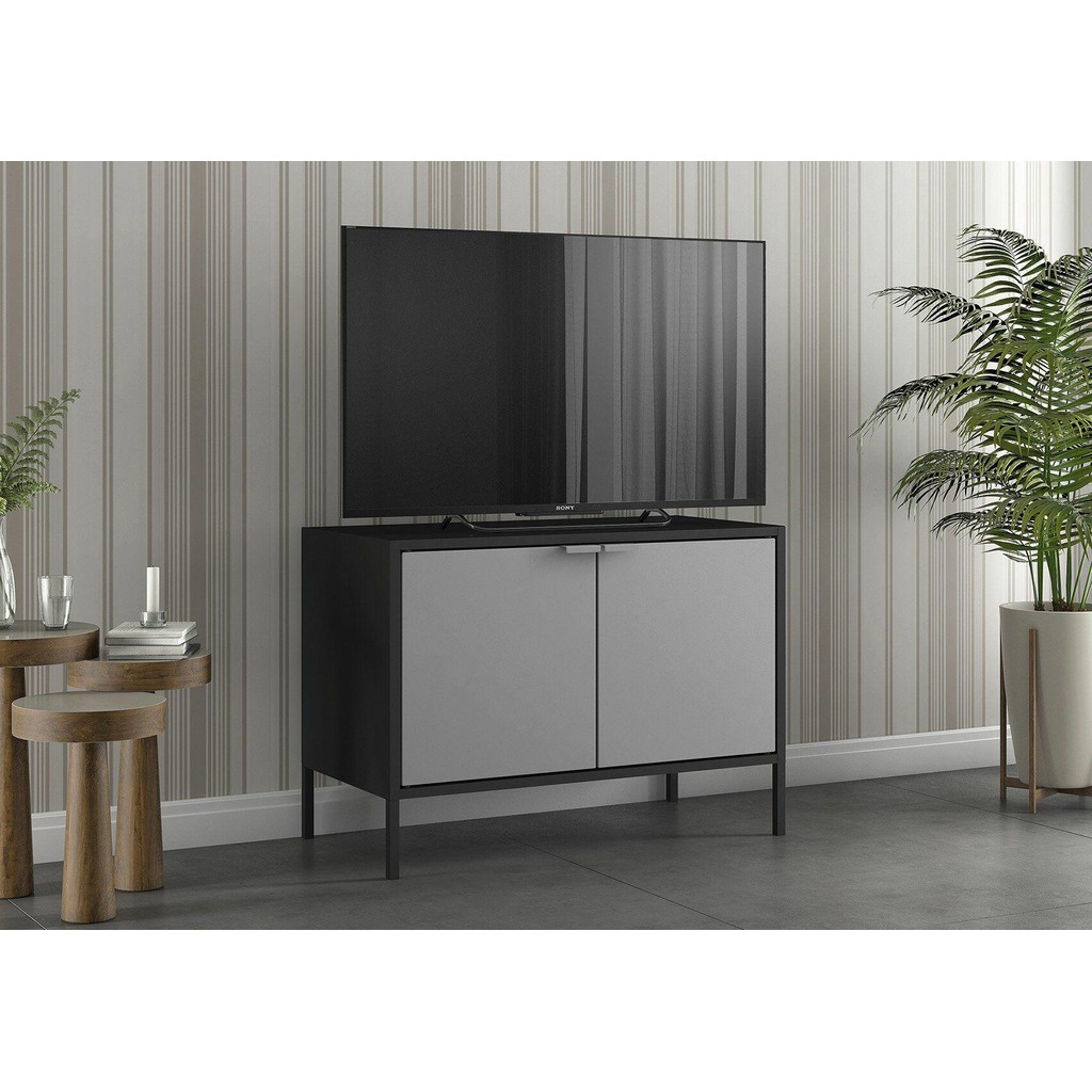 Balcão Baixo Multiúso Itatiaia Smart - 2 Portas - Preto Matte c/ Cinza