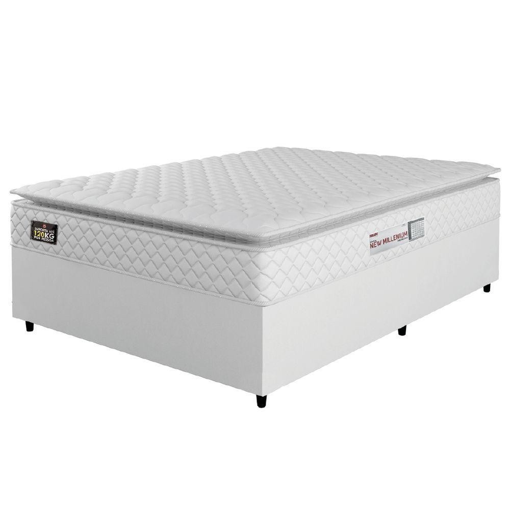 Cama Box Casal Queen Colchão Espuma D33 Pillow Top New Millenium 158x198x57cm Branco Hellen em Oferta na Shopee