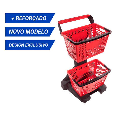 Kit 2 Carrinhos De Compras Plástico Resistente New Duplo Pvc Ecoflex 25 Litros Todas as Cores