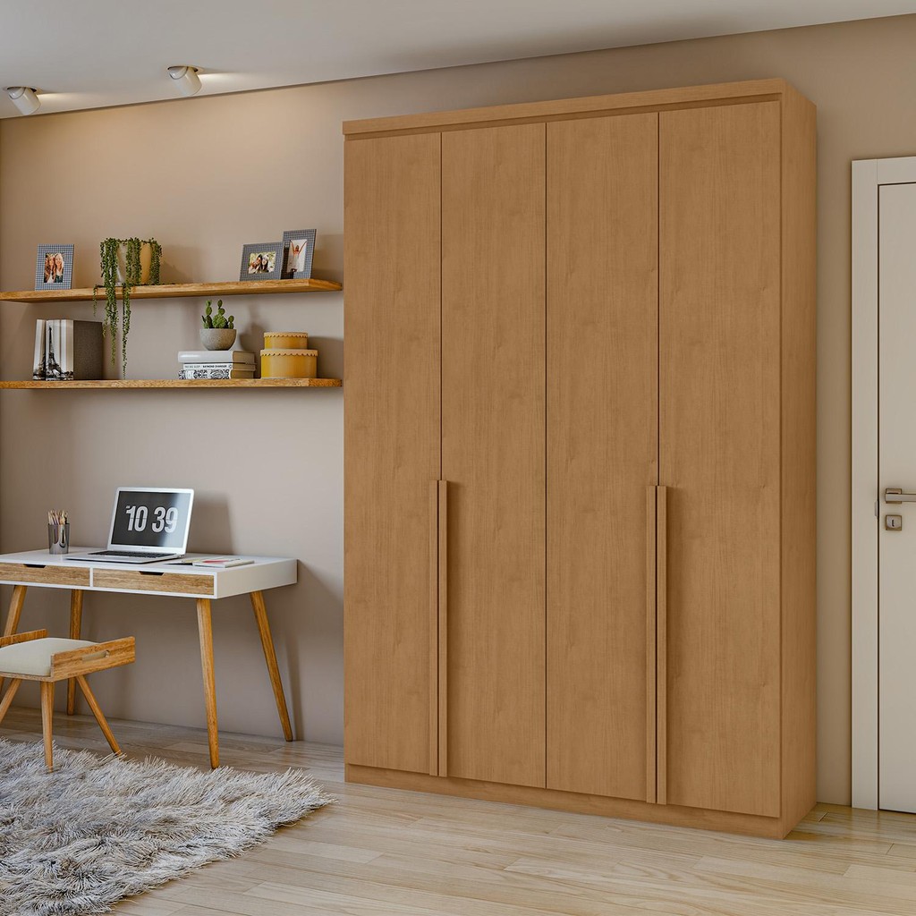 Guarda-Roupa Solteiro 100%MDF Alonzo 4 portas Amêndoa Clean em Oferta na Shopee