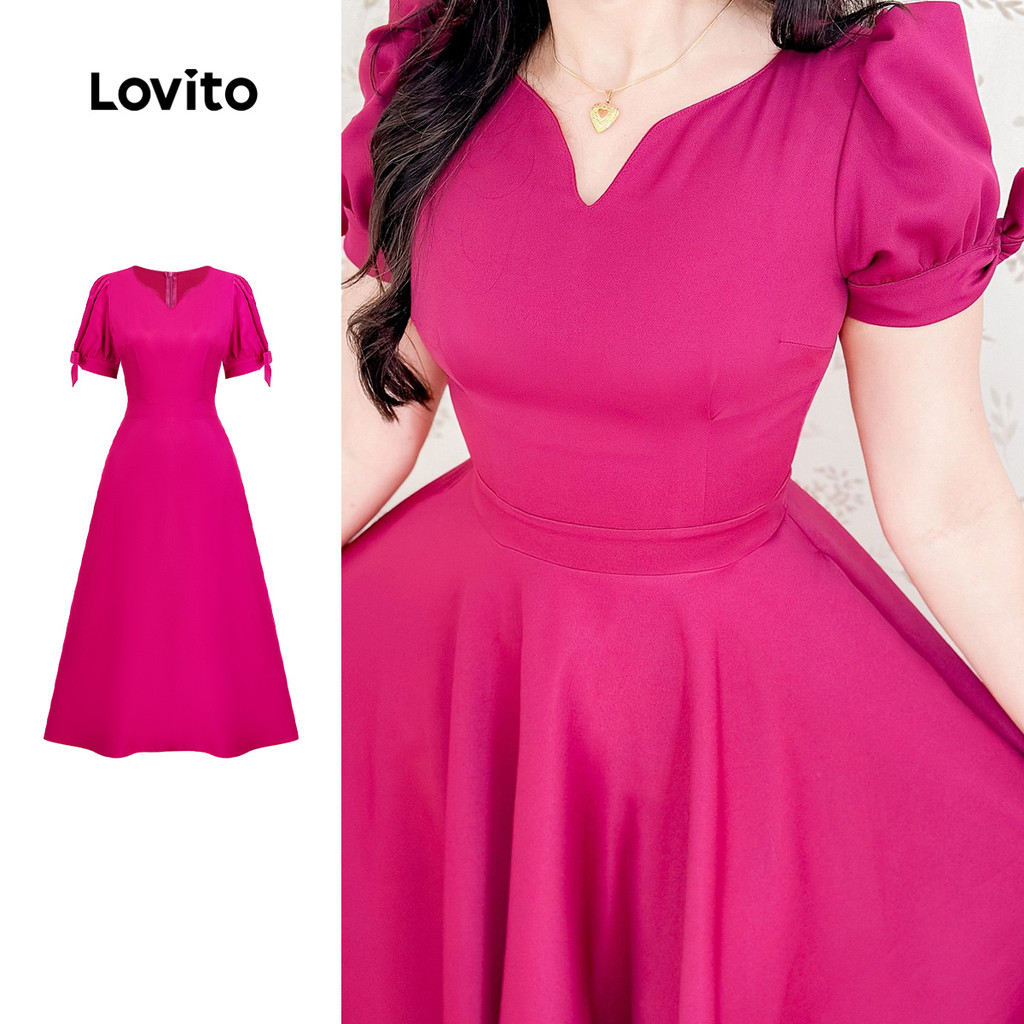 Lovito Vestido Elegante de Renda com Ganchos e Zíper Toque Suave Primavera/verão Vestido Vermelho Rose LBL26193 - Women Clothes