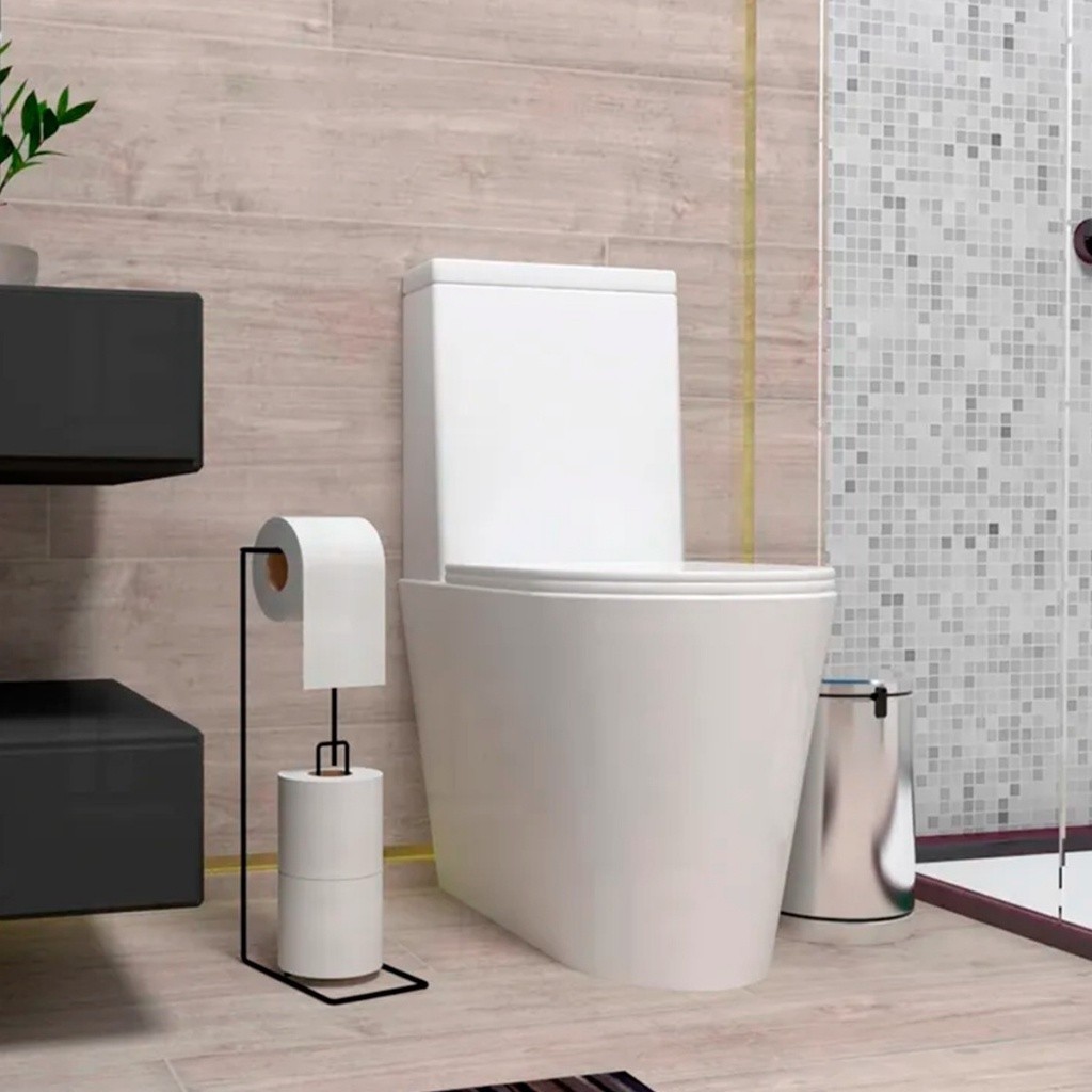 Suporte P/ Papel Higiênico Porta 3 Rolos de Papel Higiênico Chão Banheiro Aramado Preto Organização