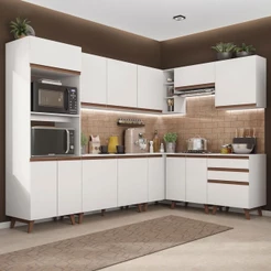 Cozinha Completa De Canto Com Armário E Balcão Branco Madesa