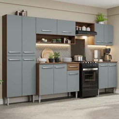 Armário De Cozinha Completa 293Cm /Cinza Emilly Madesa