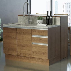Ilha De Cozinha Com Bancada E Balcão 120 Cm Rustic