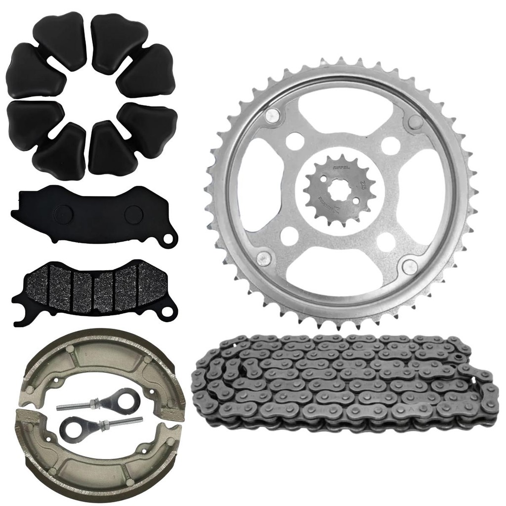 Kit Relação Transmissão Titan Fan 150 160 Cargo 160 2018 A 2024 Cbs Pastilha Lona Freio Esticador Coxim Coroa Bucha