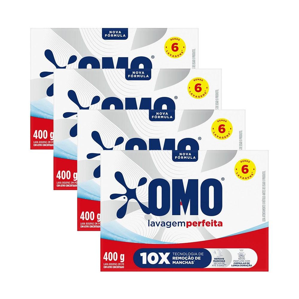 Kit 4 Lava-Roupas em Pó Omo Lavagem Perfeita 400g em Oferta na Shopee