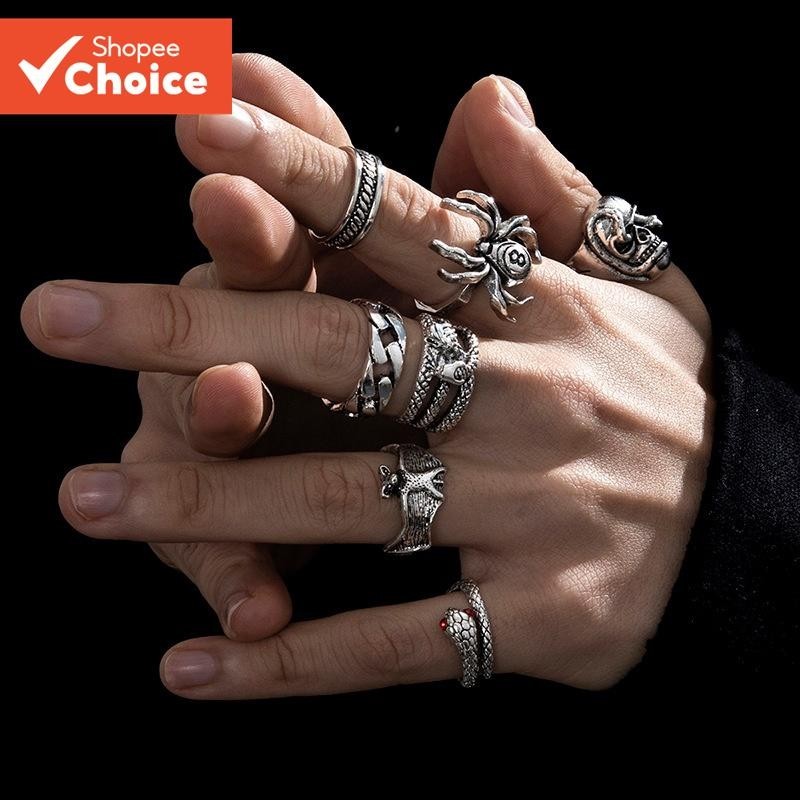 Conjunto De Anel De Prata Vintage Com 7 Peças , Anéis De Junta Esculpidos , Joias Geométricas De Dedo Para Homens E Mulh