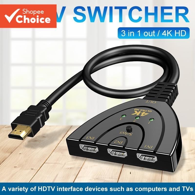 Switch HDMI De 3 Portas 4K 3 Em 1 Divisor De Saída Com Cabo Trançado Interruptor Automático Para PS5 PS4 Xbox TV PC