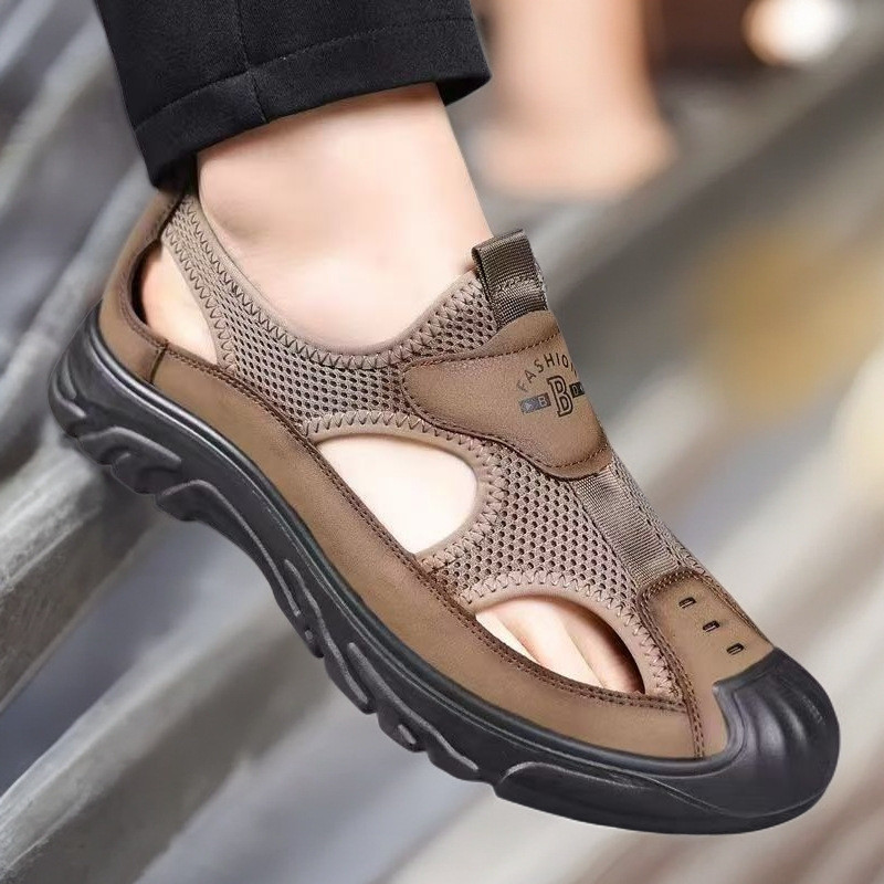 Sandálias Masculinas Respiráveis De Verão – Sapatos De Pai De Malha Oca Para Atividades Ao Ar Livre E Dirigir Calçados D