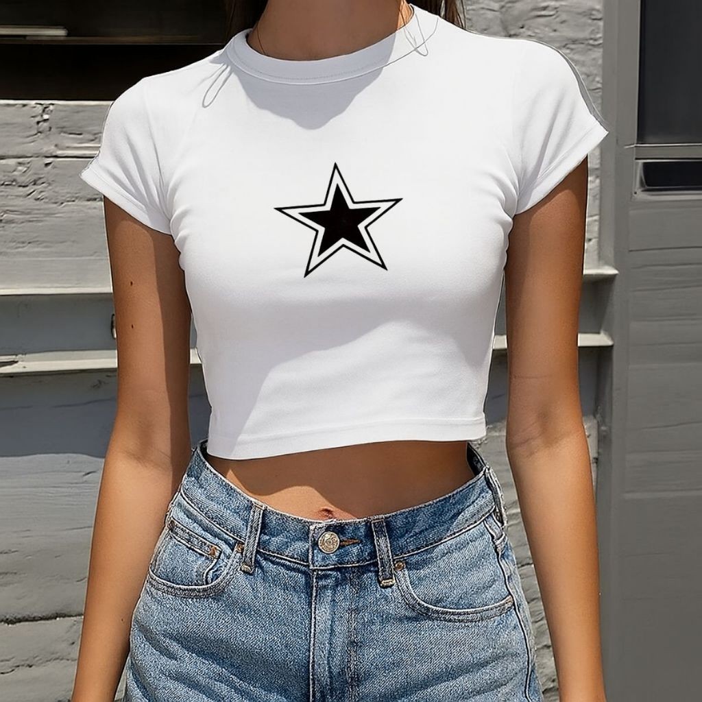 Cropped T-shirt Feminina Estrela Style It Girl Confortável Verão Lançamento