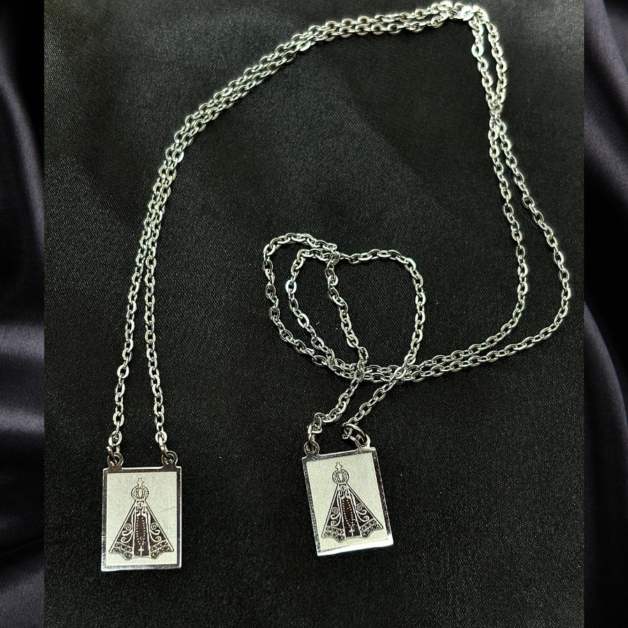 Escapulário Nossa Senhora Aparecida em Prata de Aço Inox 316L Colar Religioso Santo em Oferta na Shopee