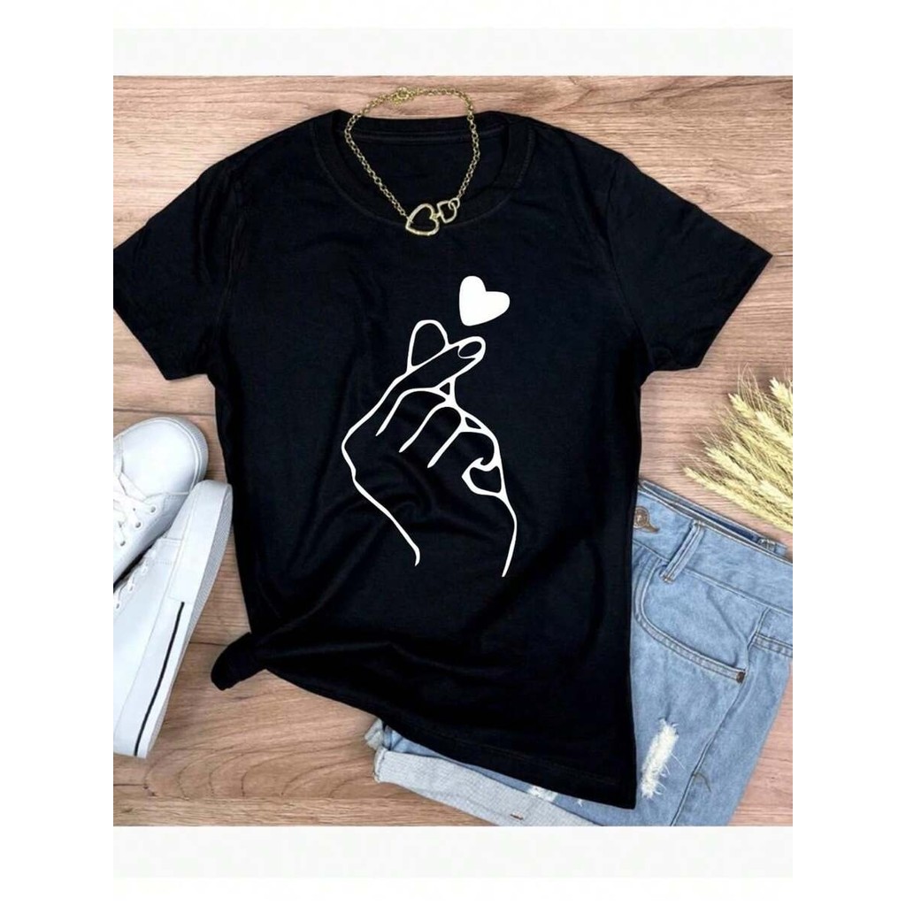 Tshirt Feminina Estilosa Estampada Mini Coração Lançamento Camiseta 100% Algodão Camisetão Camisa Oversized Plus Size