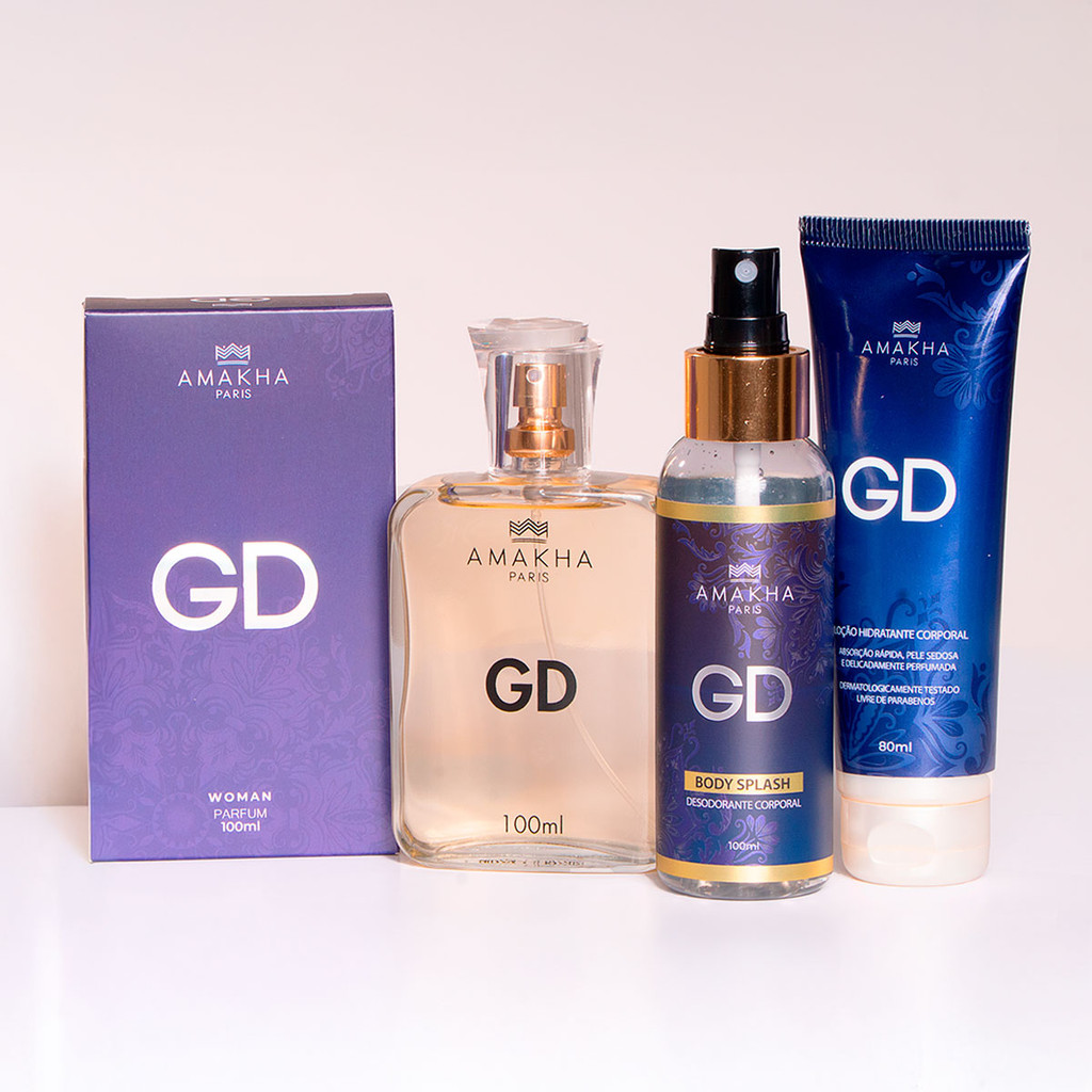 Kit Luxo GD Feminino: Perfume 100ml + Body Splash + Hidratante | Amakha Paris em Oferta na Shopee