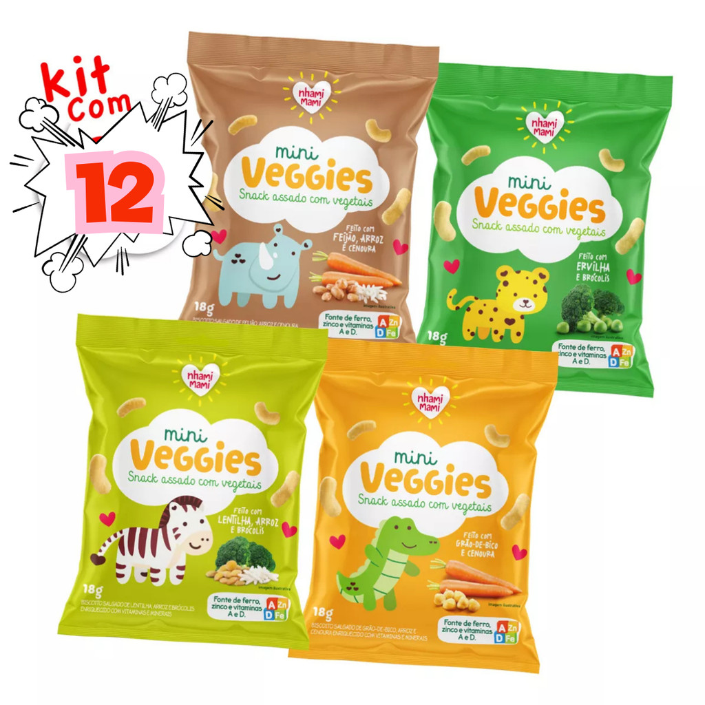 Kit 12 Und Mini Veggie Snack Integral Todos Os Sabores - 18g em Oferta na Shopee