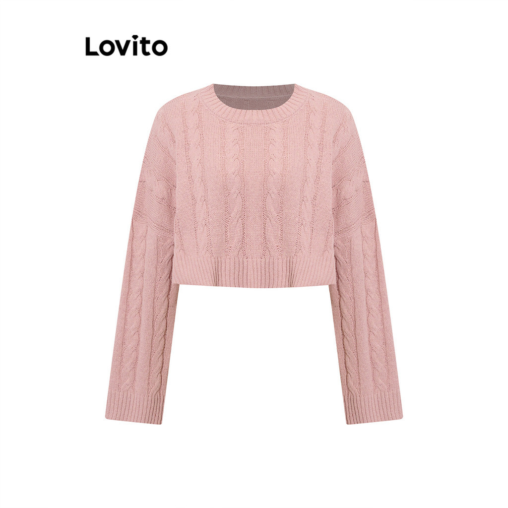 (Trendy) Lovito Suéter Casual Solto Suéter Jacquard Liso Para Mulheres L106AD130 - Women Clothes