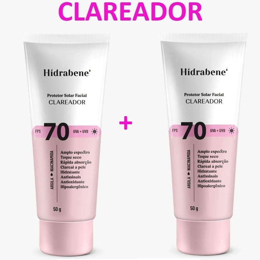 Protetor Solar Facial Hidrabene Clareador FPS 70 Antissinais Clareia a pele Toque Seco 50g Unidade ou Kit