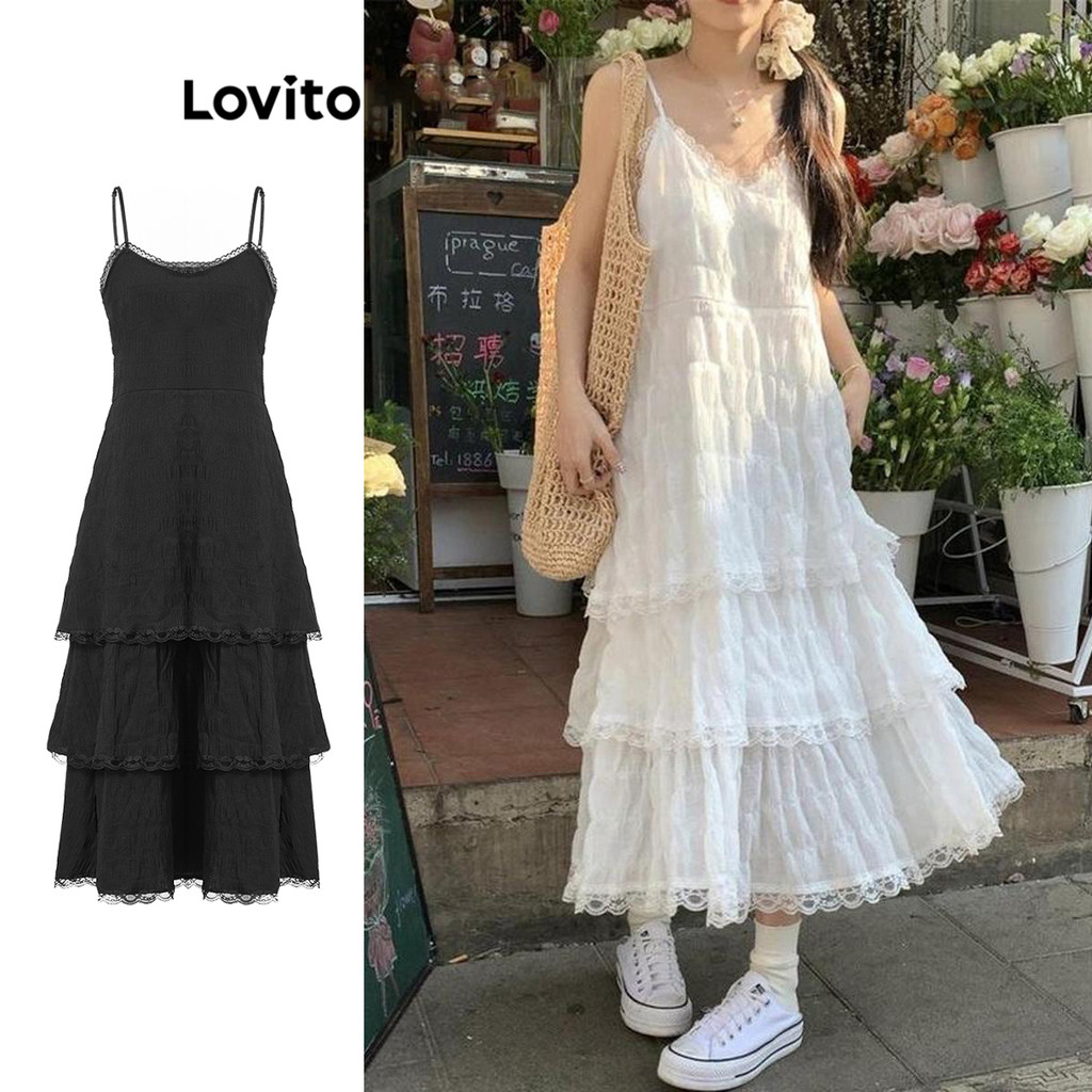 Lovito Vestido Casual De Renda Verão/Primavera Para Mulheres LNA58337 (Multicolorido) - Women Clothes