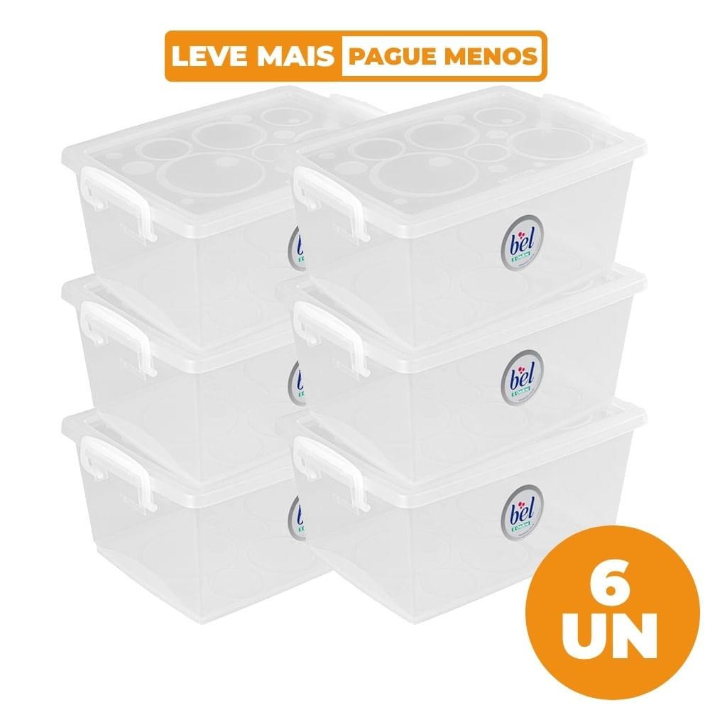 Kit 6 Caixas Organizadoras com Trava e Alça Cristal 1,5L Bel Ordene