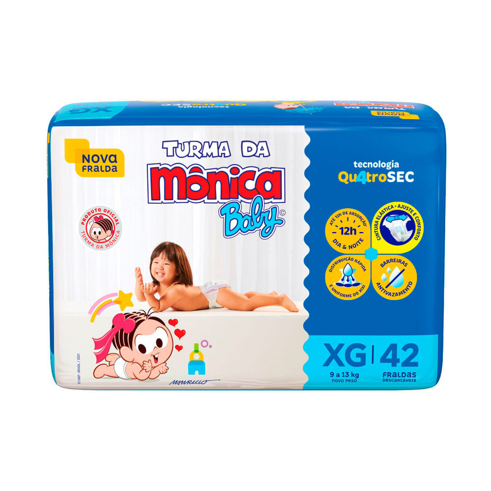 Fralda Turma da Mônica Baby Mega Tamanho XG 42 Unidades Descartáveis - Mom & Baby