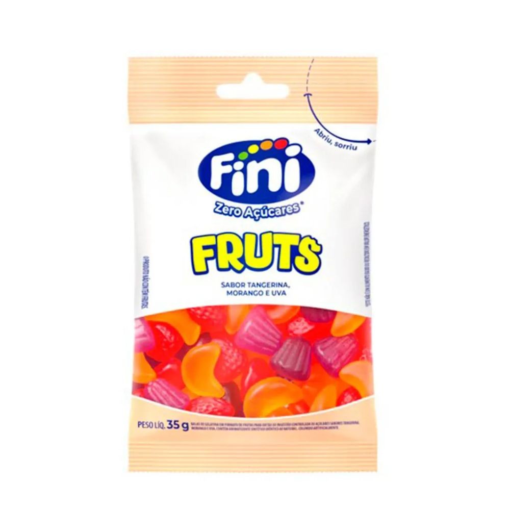Bala Fini Fruts Zero Açúcares Sabor Tangerina, Morango e Uva 35g - Food & Beverages