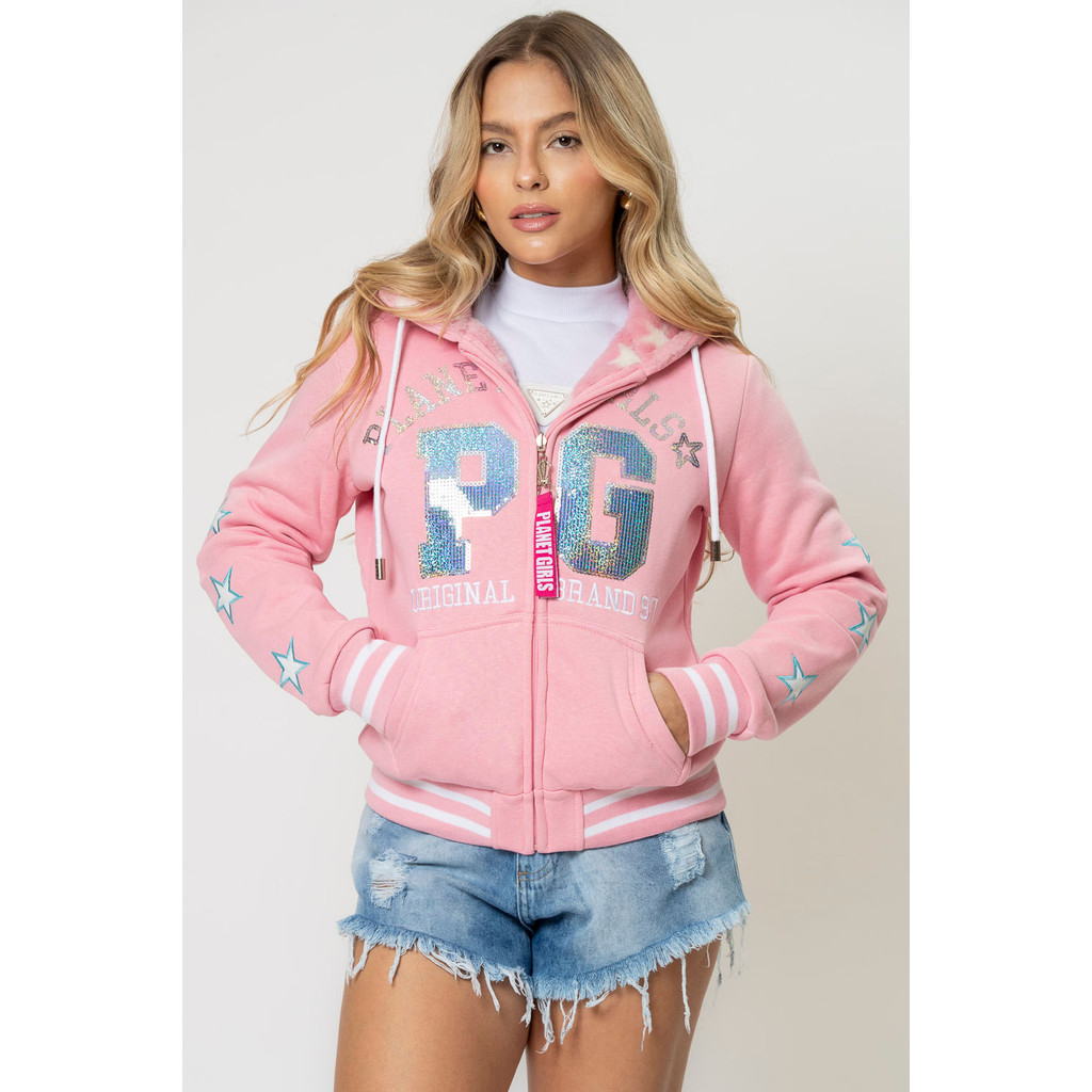 Moletom Dupla Face Com Detalhe Lateral Planet Girls Rosa Claro - Women Clothes