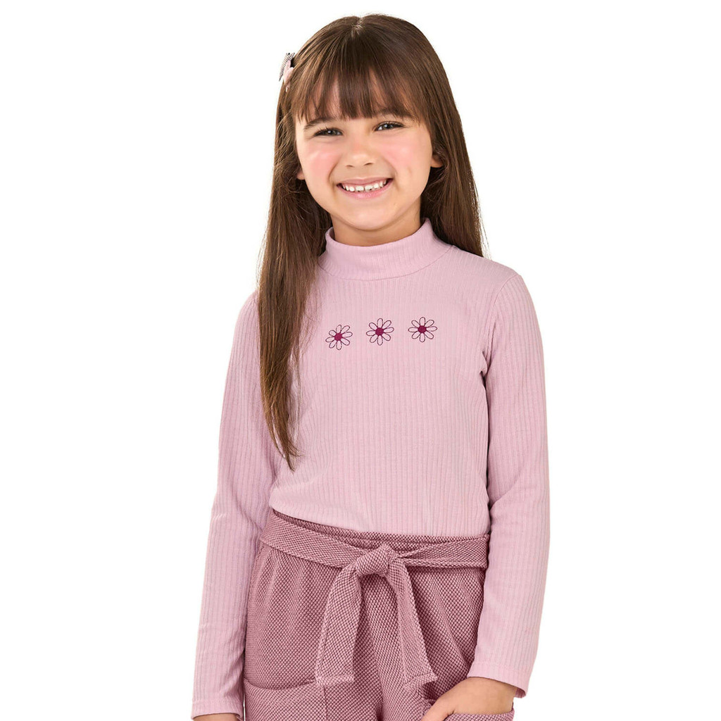 Blusa Infantil Menina Canelada Floral Elian Rosa - Baby & Kids Fashion