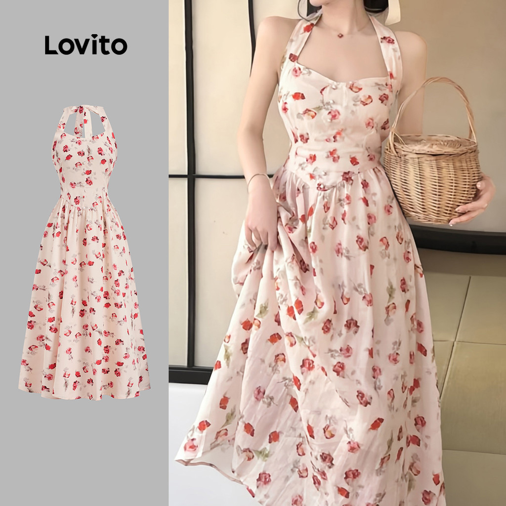 Lovito Vestido Boho Pregueado para Primavera/verão para mulheres L142ED050