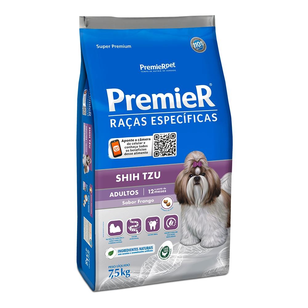Ração Premier Raça Shih Tzu Cães Adultos Frango 7,5kg em Oferta na Shopee