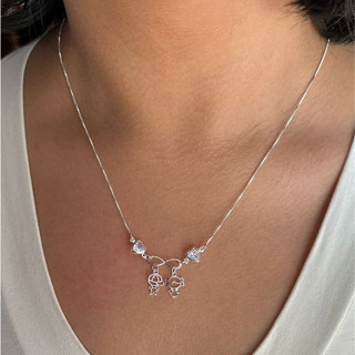 Colar Cordão Banhada a Prata 925 com Pingente Casal Filhos Pedrinhas de Cristais Formato de Coração em Oferta na Shopee