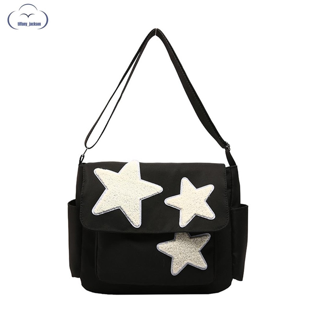 Bolsa Mensageiro Para Mulheres Com Design De Estrela , Fofa Ajustável Bolsos Laterais De Ombro Zíper , Preta em Oferta na Shopee