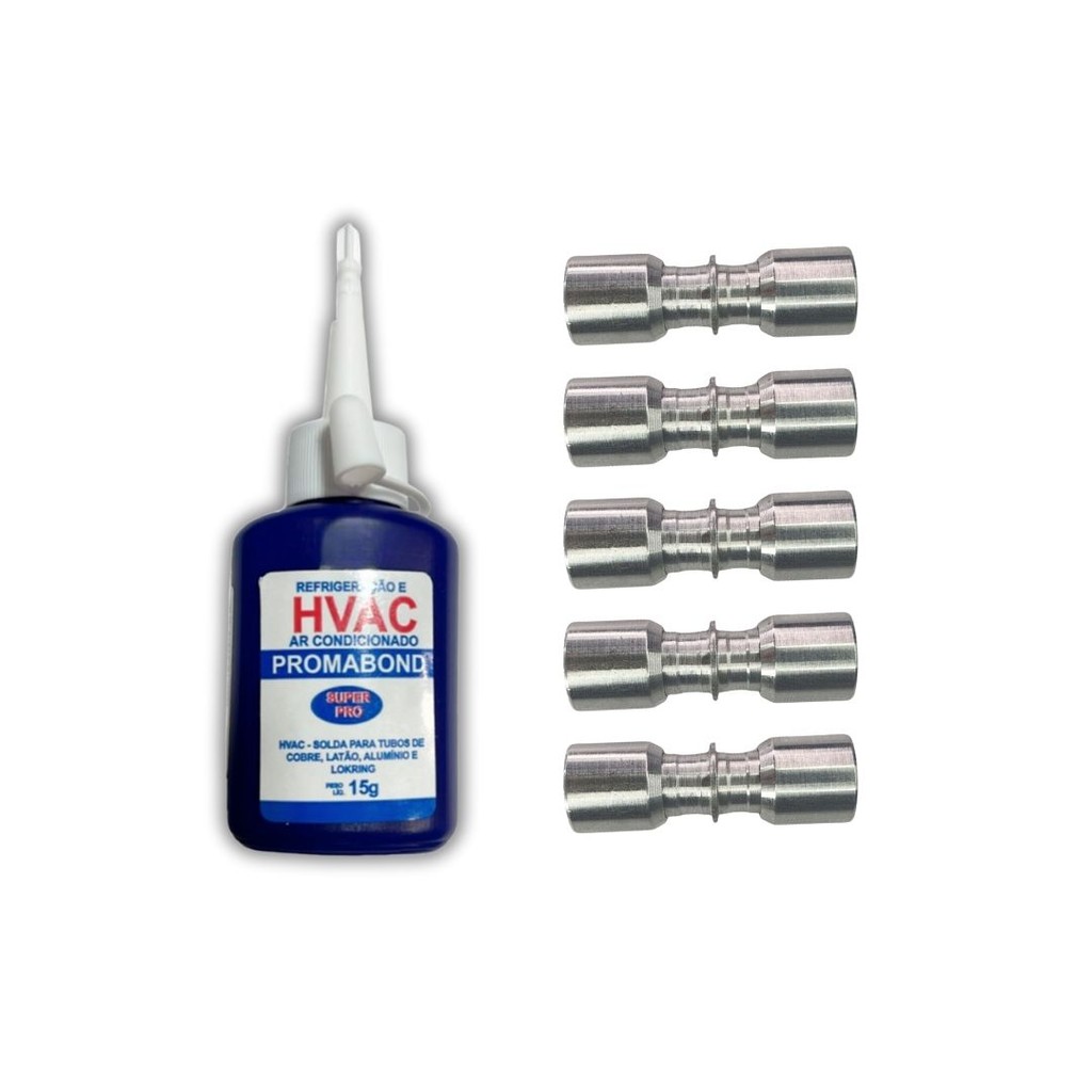 Kit Com 5 União Lokring 5/16 + 1 Cola Hvac Para Juntas