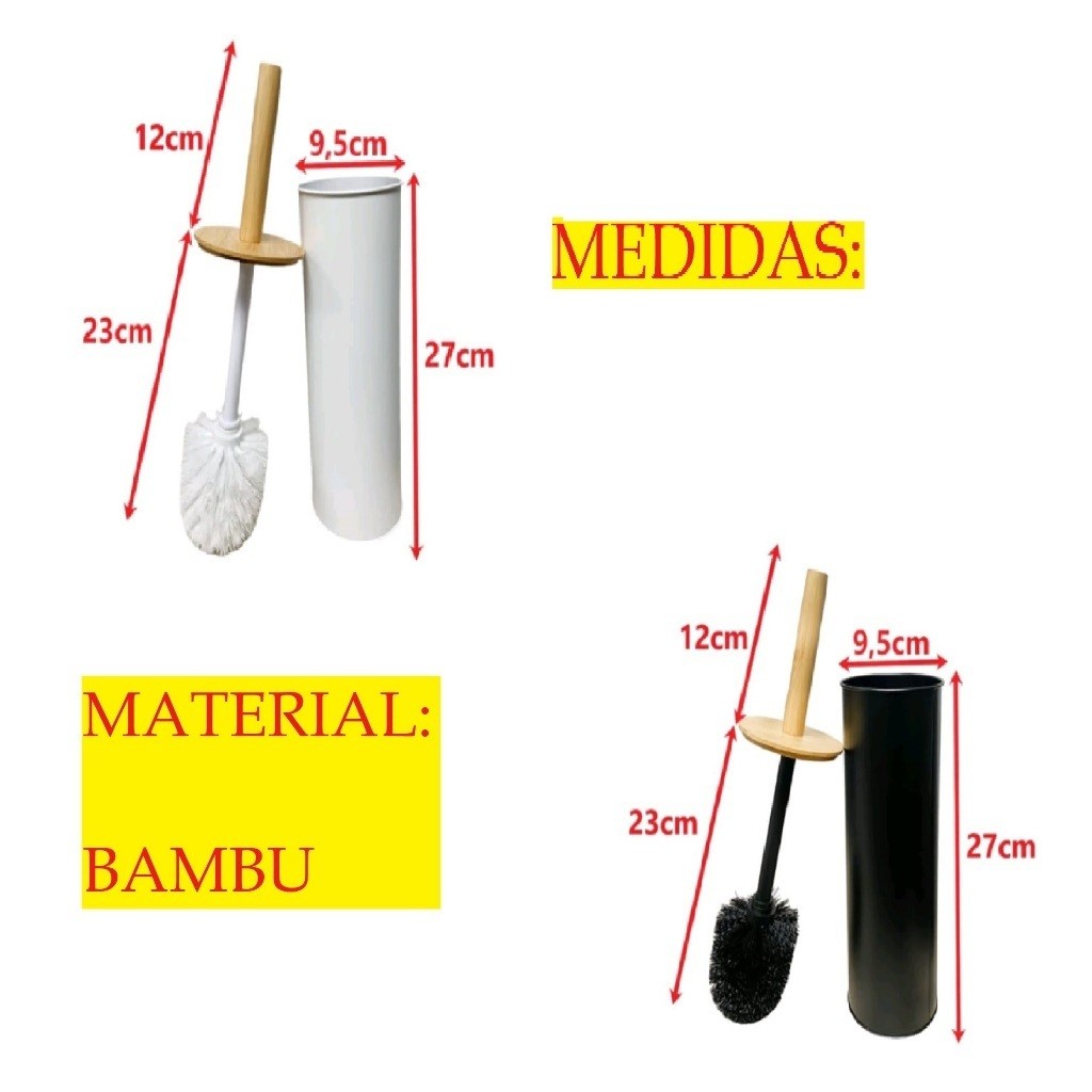 Detalhes do Escova De Vaso Sanitário Cabo E Tampa Bambu OucBranco Ou Preto 9.7 x 9.7 x 38CM Com Suporte