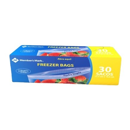 30 Saco Freezer Bags Fecho Duplo 17,7x19,5 Member's Mark em Oferta na Shopee
